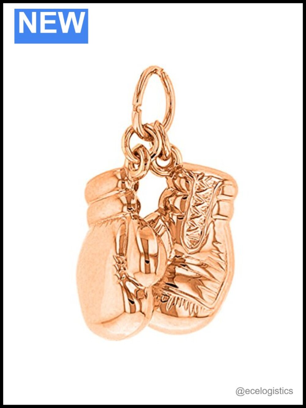 14k Rose Gold 3D Boxing Gloves Charm Pendant Handmade Polished
